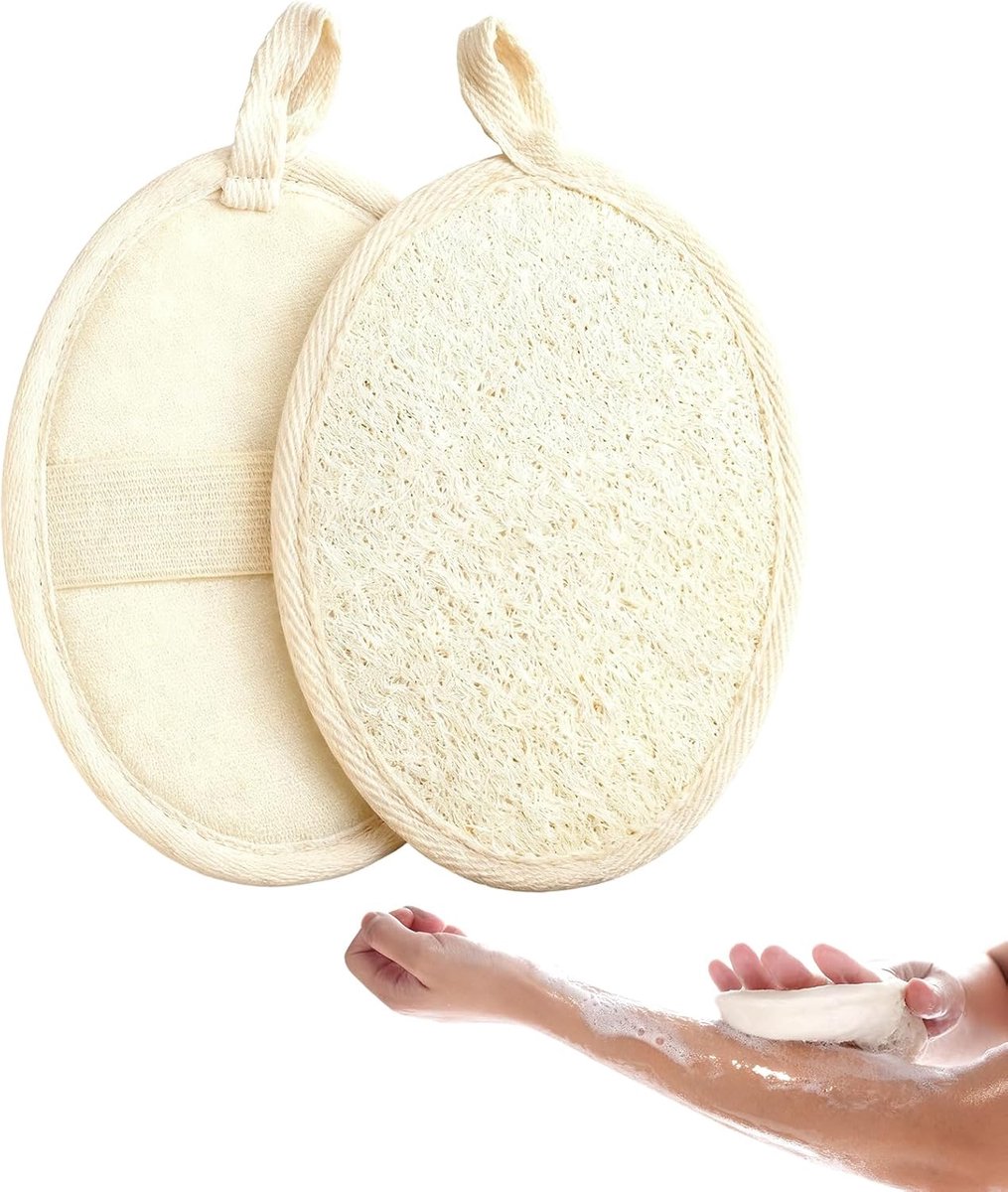 loofa-spons, 3 stuks peelingspons voor gezicht en lichaam, herbruikbare douchespons van biologisch materiaal, zacht voor de huid, voor dames en heren