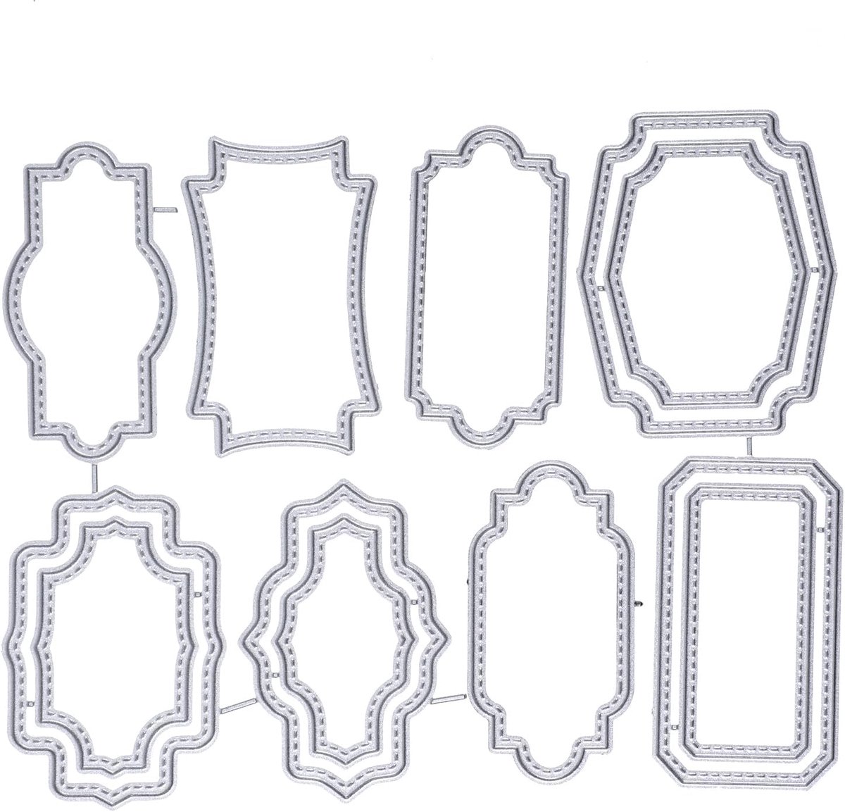 8-delige stanssjablonenset, stanssjablonen, nieuwigheden, stansvormen, stansen voor stansmachine, achtergrondframe, metalen stansen, frame, rechthoekig, album, papier, kaarten, productie voor