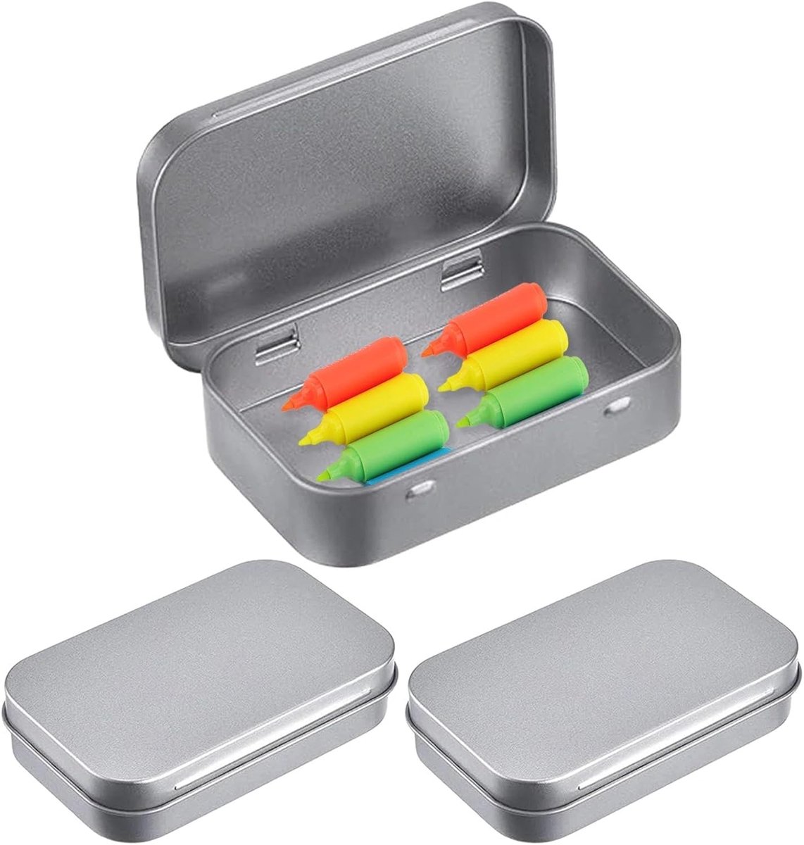 3 stuks metalen opbergdozen, kleine blikjes, 11,5 x 8,5 x 2,2 cm, metalen blikjes met deksel, mini-blikjes met deksel voor snoep, sieraden en kleine voorwerpen