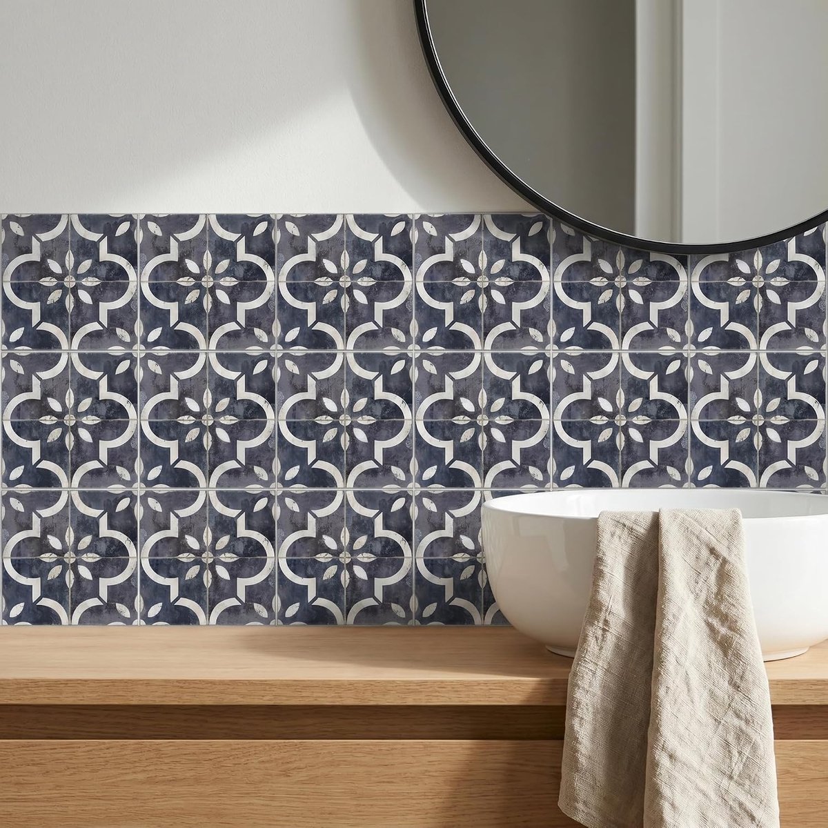 keuken achterwand tegels, 30 stuks 10 x 10 cm neutrale Boho Marokkaanse stickers - zelfklevende waterdichte vinylstickers voor muren en trapverhogers, eenvoudige doe-het-zelf upgrade