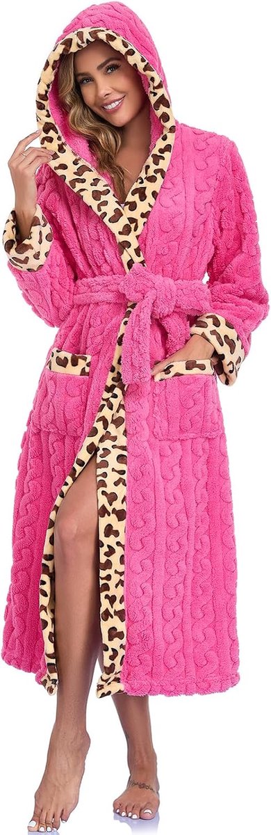 Dames Capuchonbadjas – Luipaardprint, Lange Zachte Fleece