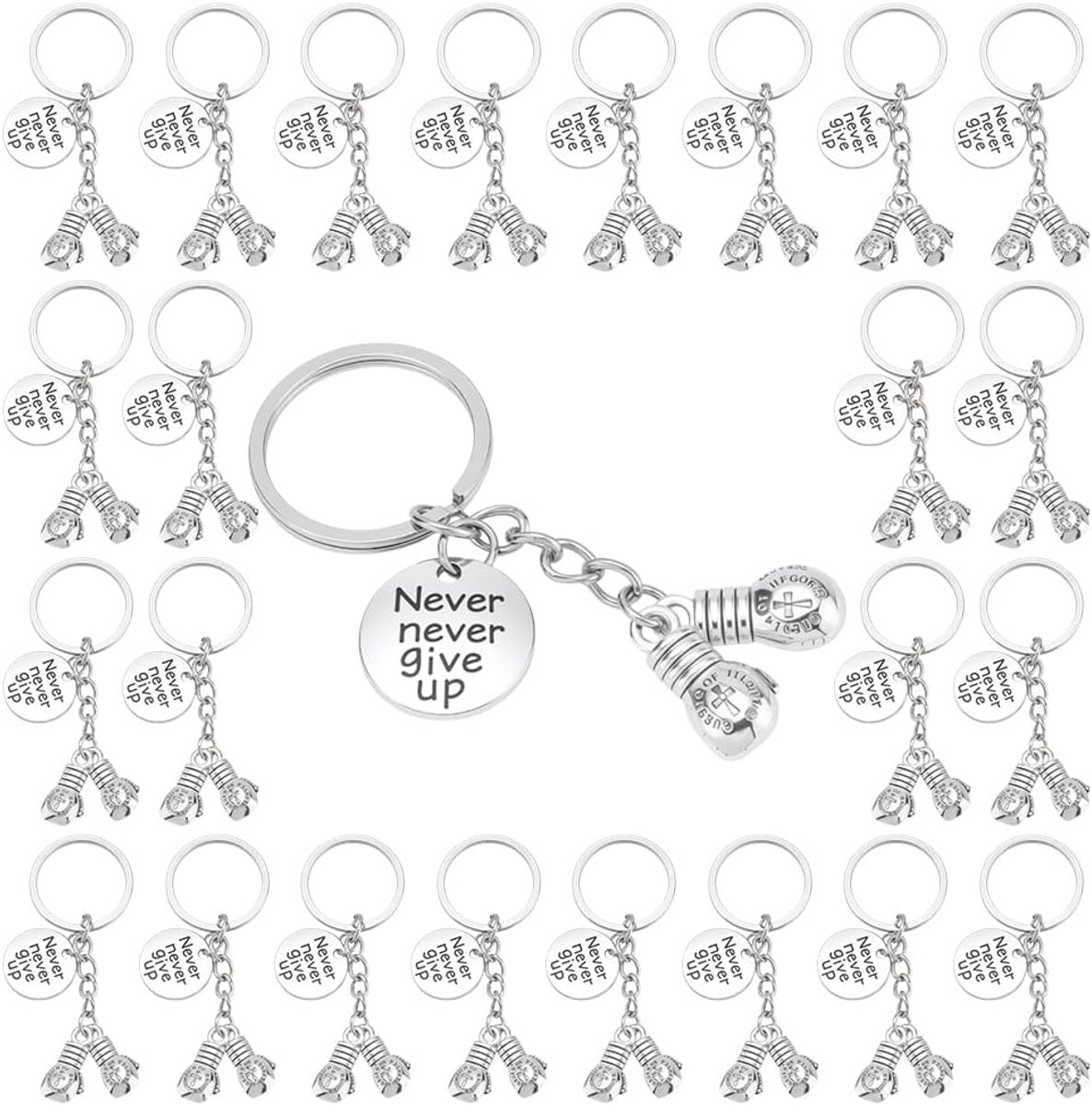 24 Stuks Nooit Opgeven Sleutelhanger, Handschoenen Sleutelring Motivatie Pugilisme Boksgeschenken Sleutelhanger met Bokshandschoenen voor Mannen Vrouwen Muay Thai Karate Kick Taekwondo Judo