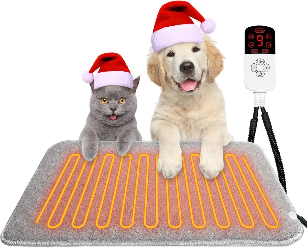 verwarmingskussen voor huisdieren voor katten en honden 60 x 90 cm, temperatuur instelbaar van 20°C tot 55°C & 4 timingsinstellingen, veilig waterdicht verwarmingskussen