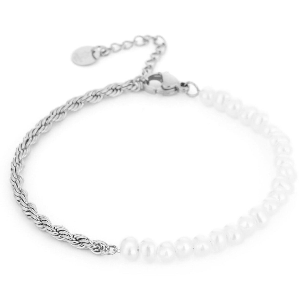 Michelle Bijou Armband Staal Parels zilver wit