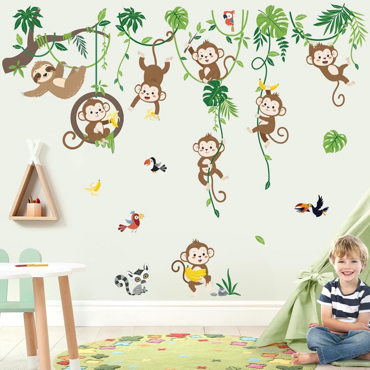 Muurstickers Jungle Dieren Boom Tak Luiaard Muurstickers Woonkamer Baby Kwekerij Kinderkamer Muur Decor