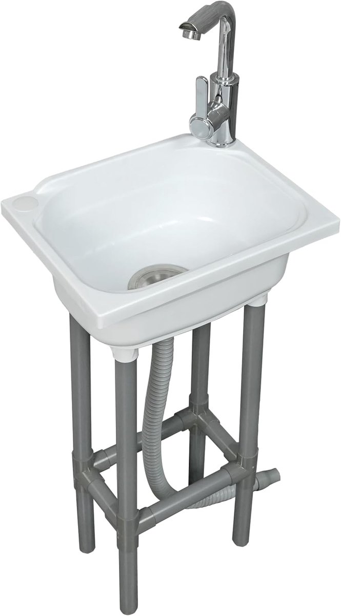 gootsteen met enkele kom, keukenspoelbak voor wandmontage 15,1 x 11,2 inch met 1,25 inch kraangat, kunststof spoelbakken voor thuis, restaurant, slaapzaal, garage, badkamer, wasruimte (wit