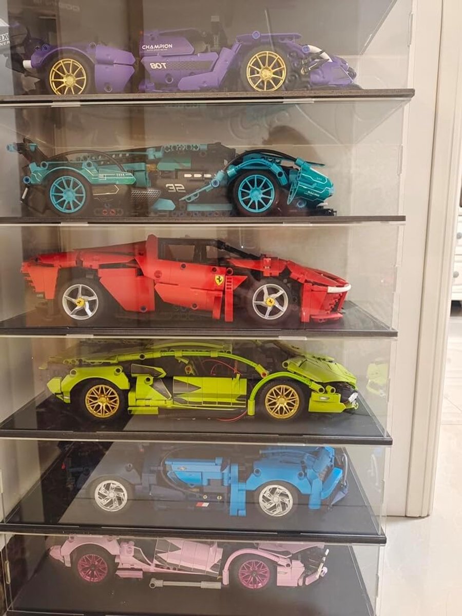 Acryl vitrine voor Lego F1 Ferrari Mercedes Red Bull, 70x30x20 cm, transparante stofbeschermingsbox met zwarte sokkel | Transparante stofbeschermbox met zwarte sokkel vitrine vitrine vitrine vitrine vitrine voor Lego Technic F1 Cars serie