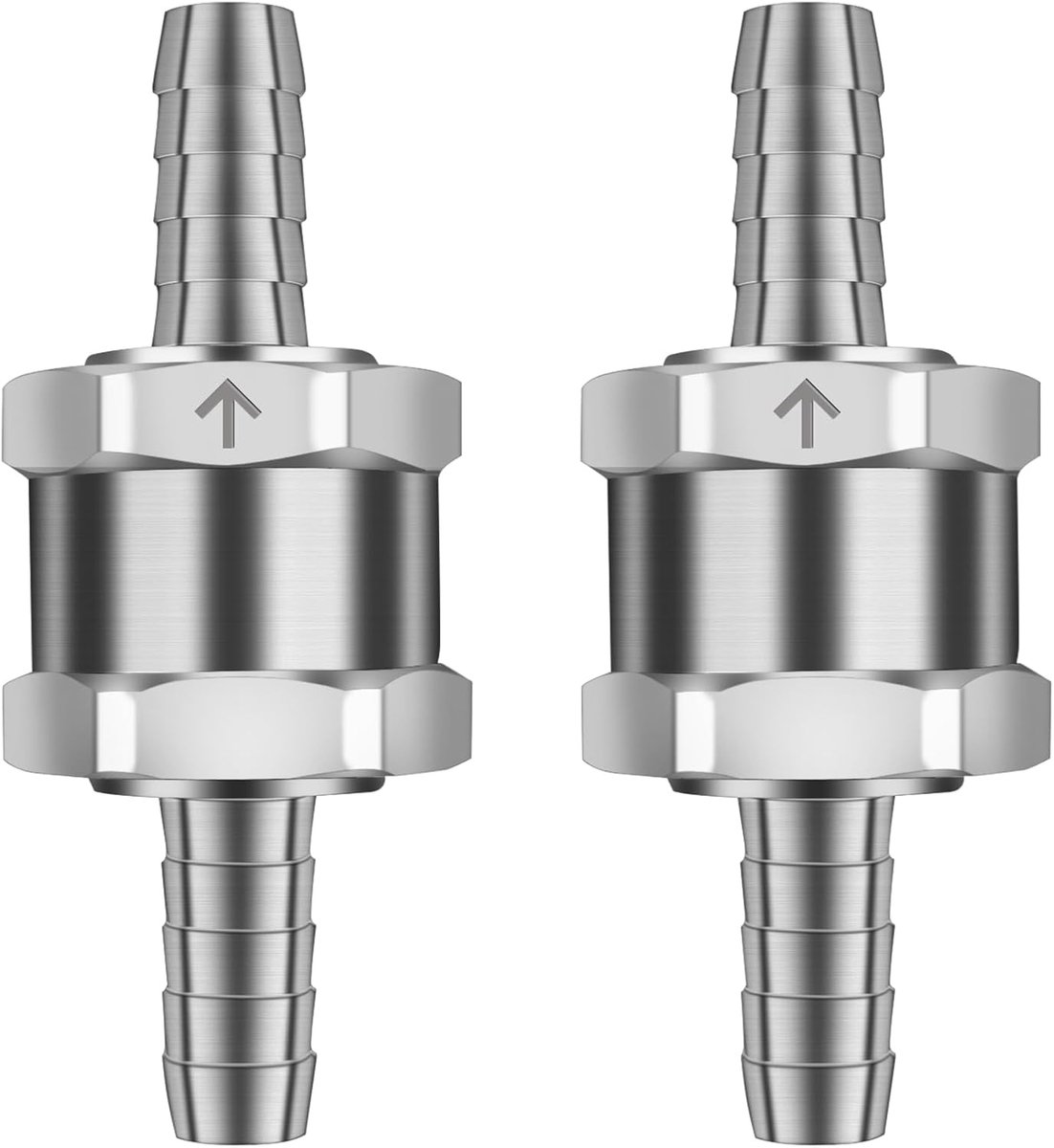 2 stuks één manier aluminium terugslagklep brandstof niet terugslagklep benzine klep 8mm voor benzine diesel olie water chroom auto auto carburateur lage druk systemen, zilver
