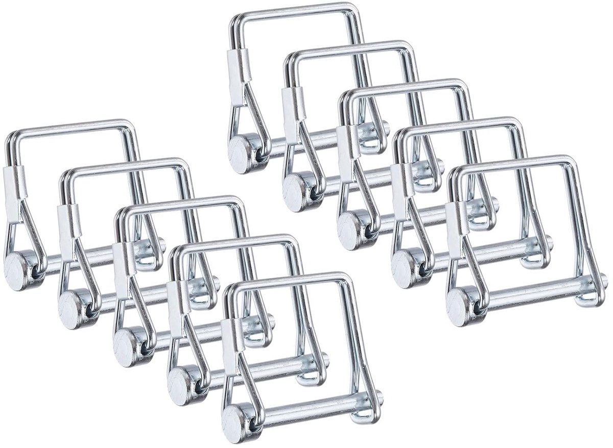 Koppelingspen voor aanhanger 3/16 inch x 1-9/16 inch, 10 stuks veiligheidspennen rond met draadvergrendeling voor PTO aanhanger voor grasmaaiers tractor tuin, zilver (4,5 x 40 mm)