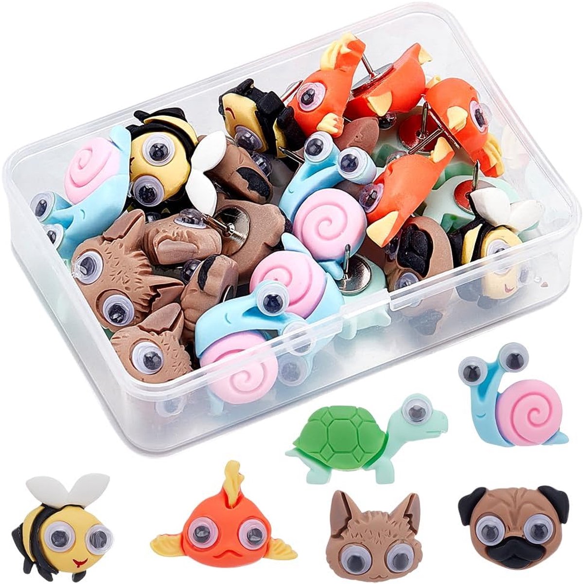 30 stks Hars Push Pins Leuke Dier Duim Tacks Gemengde Kleuren Schildpad Slak Bij Hond Vis Kurk Board Leuke Tacks Decoratieve Pushpins voor Bulletin Board Kurk Boards Muur Whiteboard Kantoor