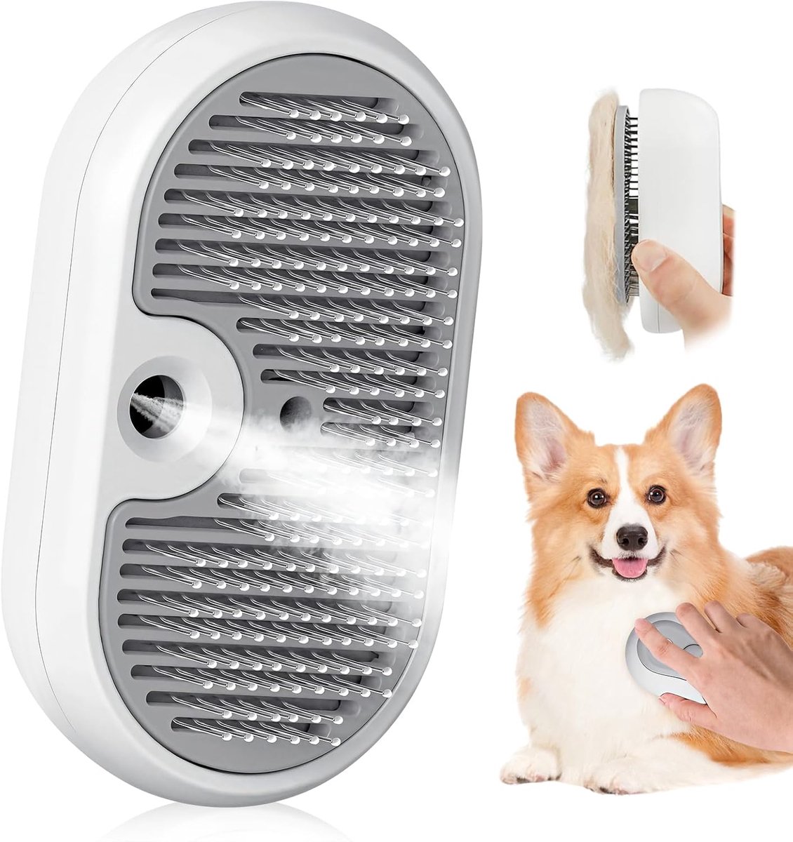 Stoomborstel voor katten en honden, massagekam voor huisdieren, stoomborstel voor katten met ontgrendelingsknop, effectief losmaken van de knopen, reiniging van haarstof