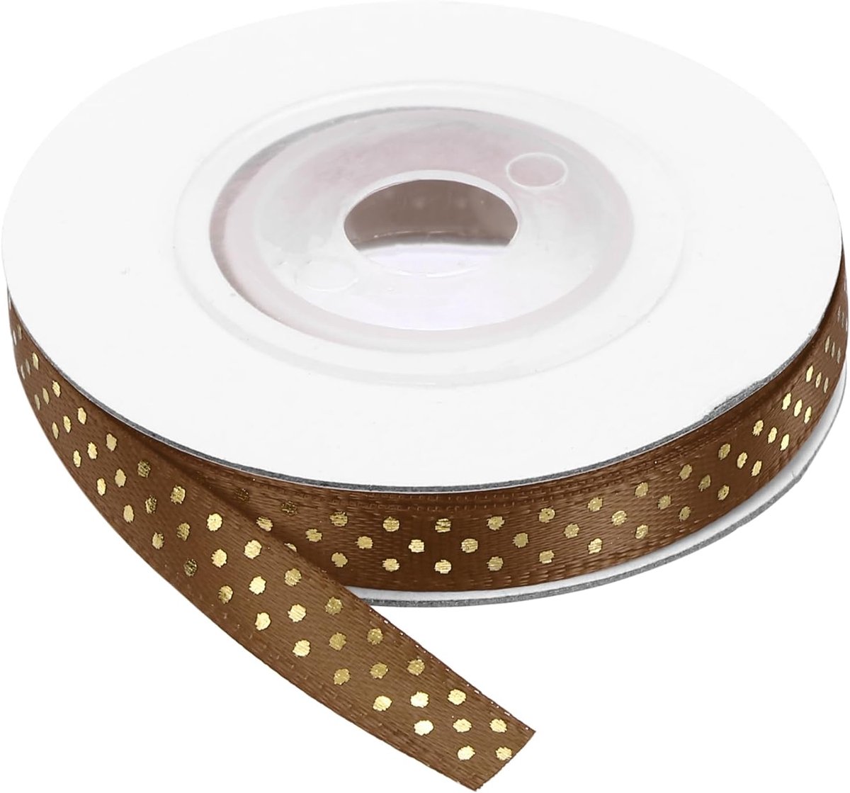 6 mm x 9 m polyester satijnen lint, cadeaulint met gouden stippen, kleurrijke banden, stoffen lint voor geschenkstrikken, DIY, knutselen, Pasen, Halloween, bruiloft, feest, bruin