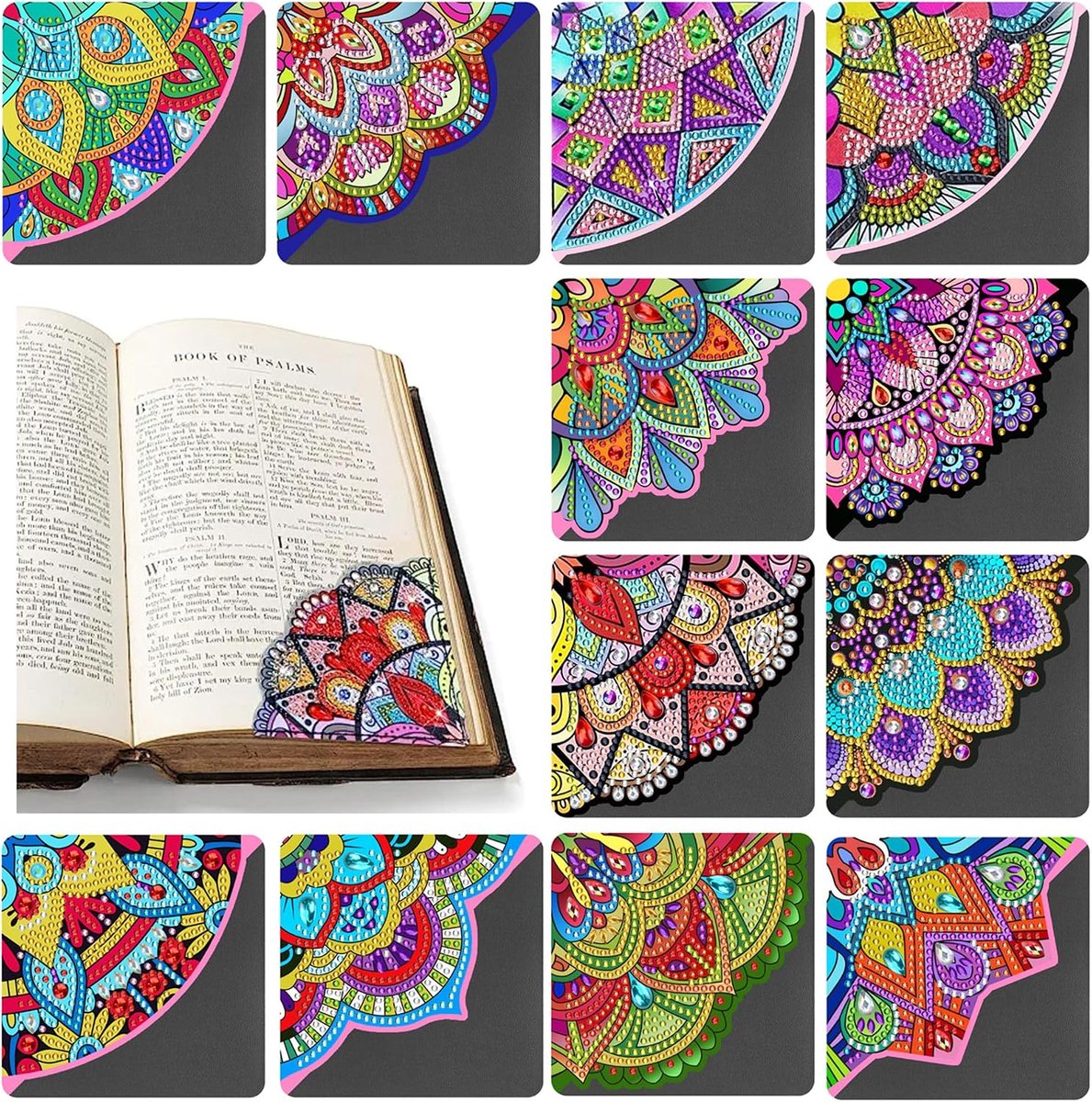 5D Diamond Painting hoekbladwijzers, 12 stuks, leer, mandala, lotus, doe-het-zelf, leer, hoekbladwijzer, mandala, diamond painting, voor lezen, cadeau voor boekenliefhebbers (BJ01)