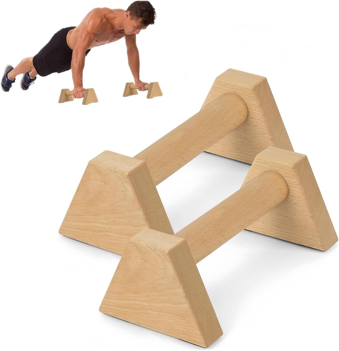 Houten Parallettes, massief houten parallettes bars, fitness push-up bars met antislipmat, handstand bar push-up polsbanden, voor thuis workout apparatuur voor krachttraining, gymnastiek