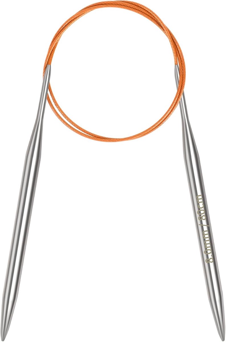 8mm ronde breinaalden 80 cm lang, metalen ronde naalden met flexibele kabel, ronde breinaalden voor dikke deken, breinaalden met vaste kabel voor grote projecten
