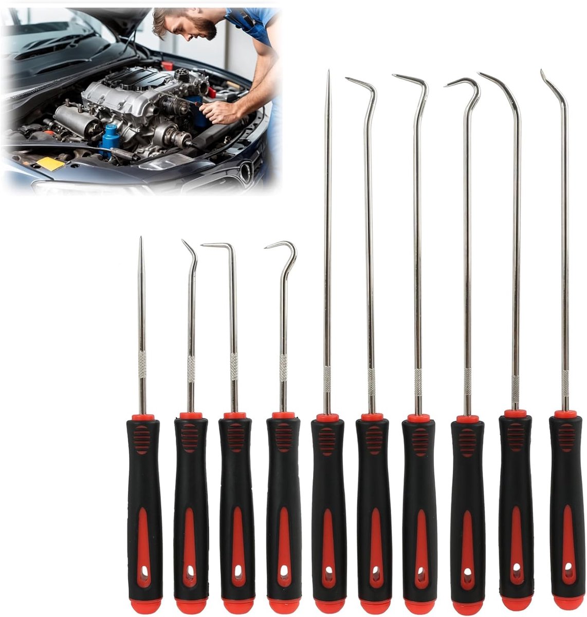 10-delige Lockpickset Precisiehaak & Picktool, Autogereedschap met Rubberen Grip, Precisiehaken voor het Verwijderen van Autozegels, Elektronica Onderhoud & Handling van Kleine Onderdelen