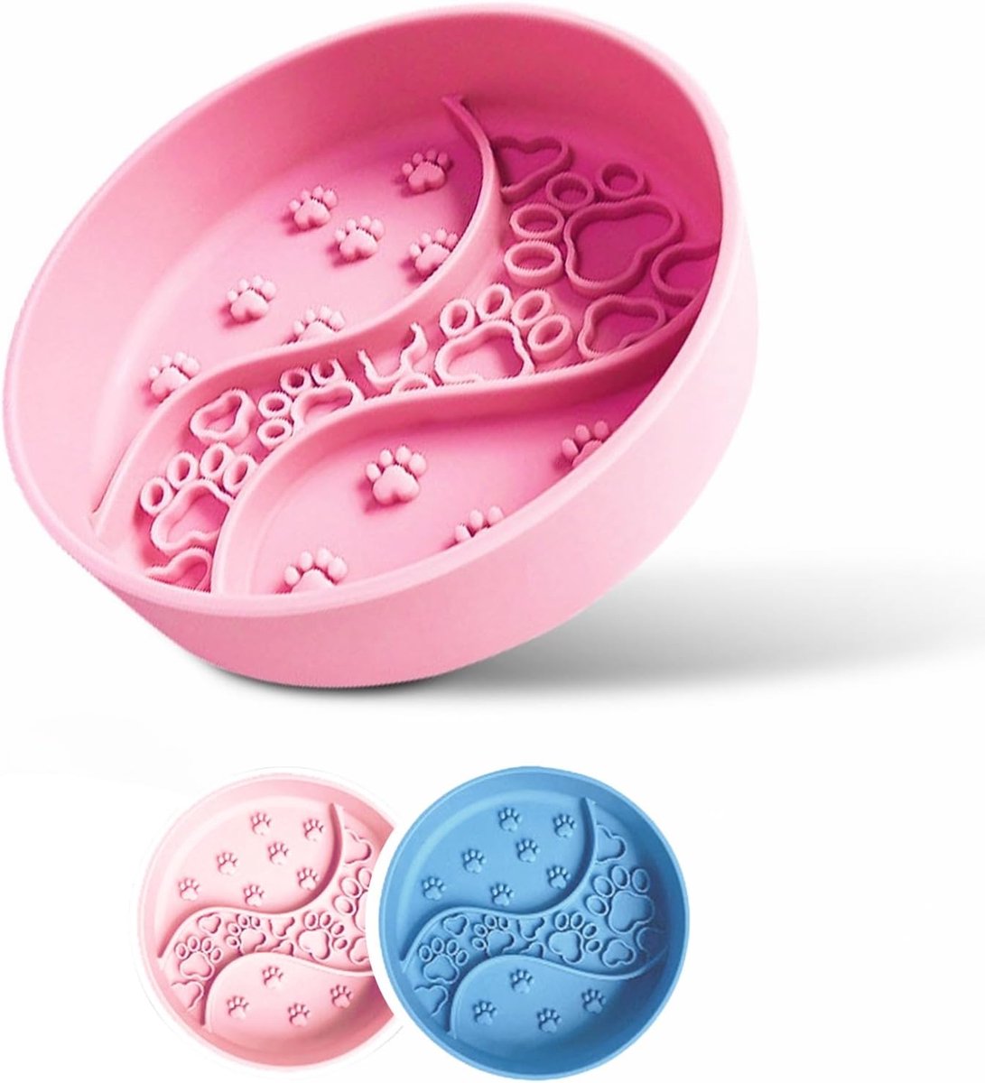 Honden- en Kattenbak, Langzaam Eetbakje voor Huisdieren, Antislip Slow Feeder Voerbak met Zuignap, Silicone Voerbak, Voedselveilig, Makkelijk te Reinigen, Roze
