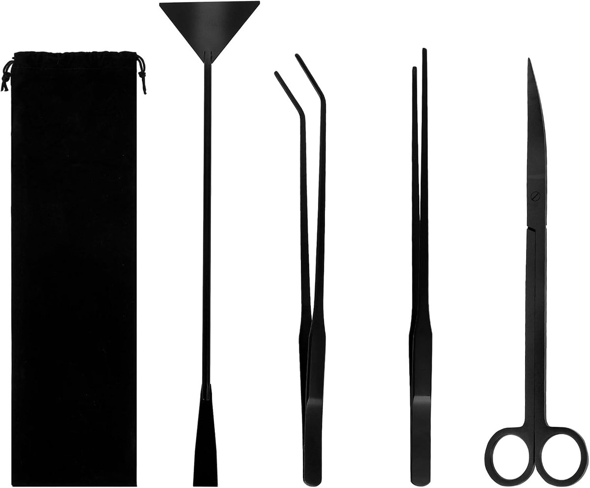 Gereedschapsset, 4-in-1 Aquarium Aquascape Gereedschap Starter Kit Anti-Roest Waterplant Roestvrij Staal Lange Pincet Schaar Spatel Tool Set voor Aquascape Schoon Aquarium Set, Zwart