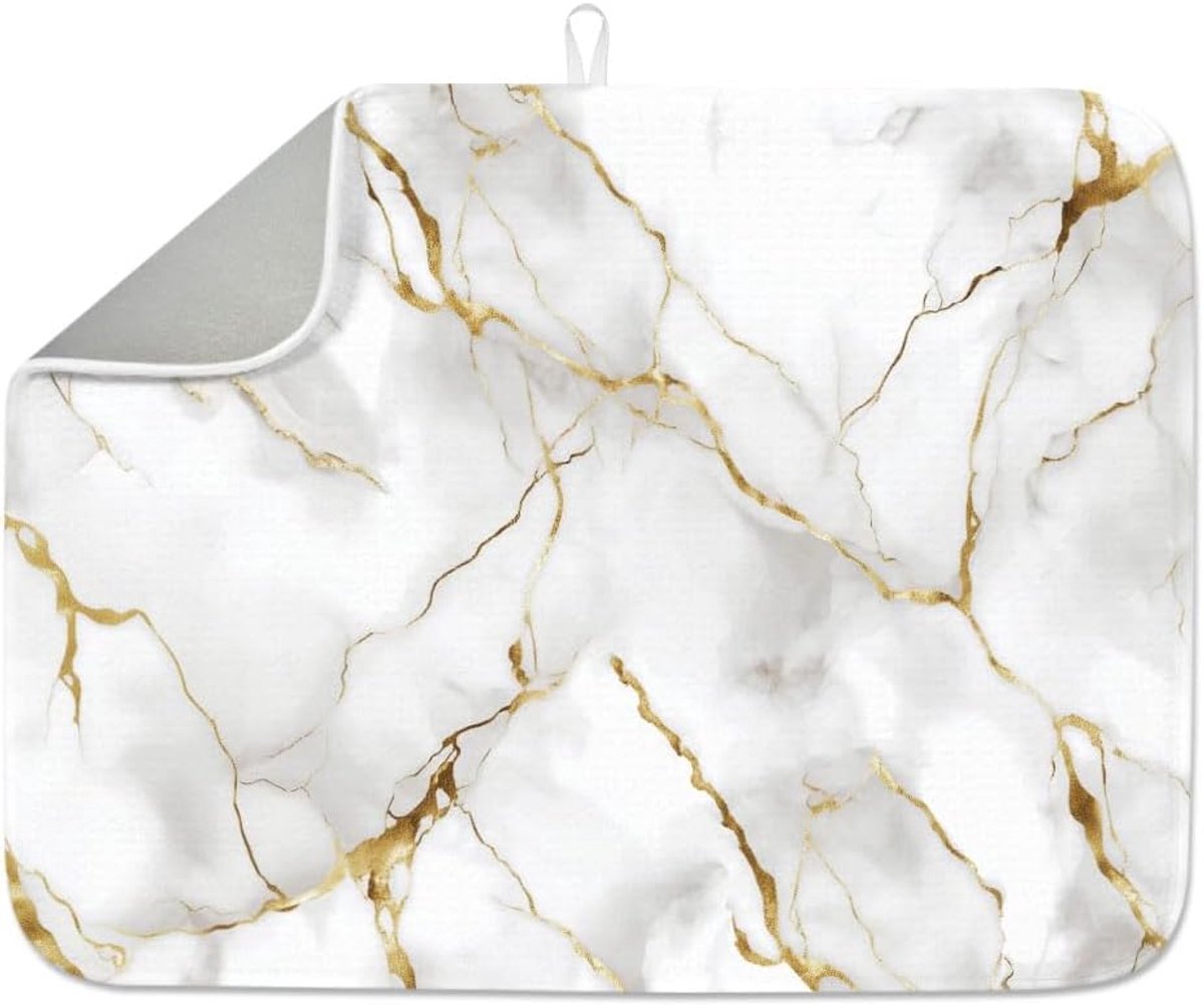 Marmeren patroon afdruipmat voor aanrecht 45 x 61 cm witte absorberende afdruipmat antislip sneldrogend grote hittebestendige koffiebar pad voor tafelkraan gootsteen koffiebar koelkast