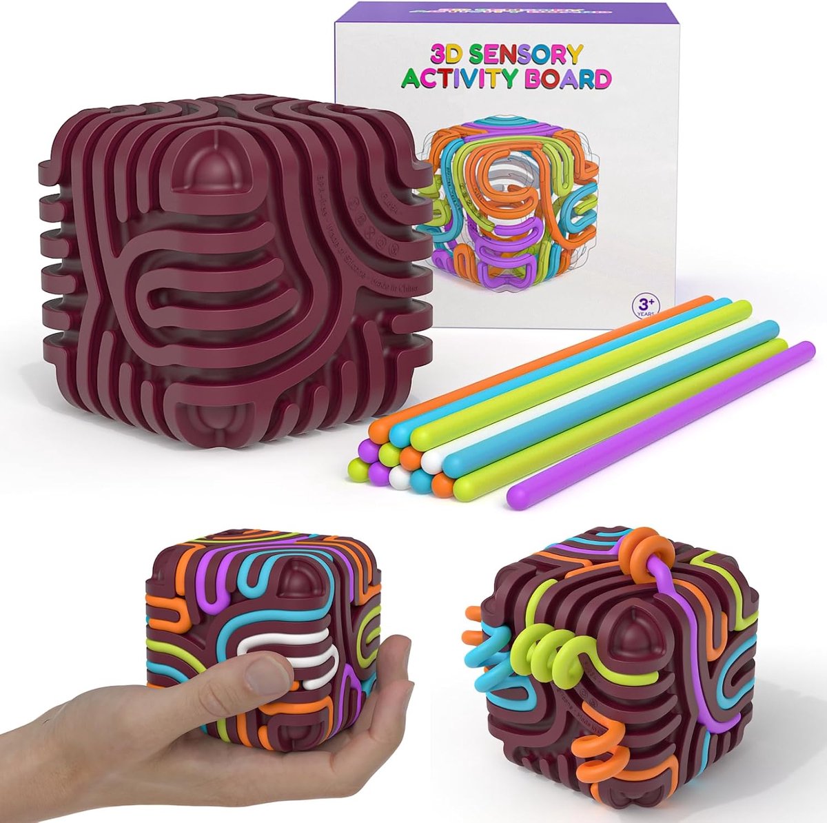 6-zijdige 3D-sensorische activiteitskubus met peel- en push-texturen, siliconen fidgetspeelgoed voor anti-stress, angst, autisme, ADHD, sensorisch speelgoed voor op reis, voor kinderen en volwassenen