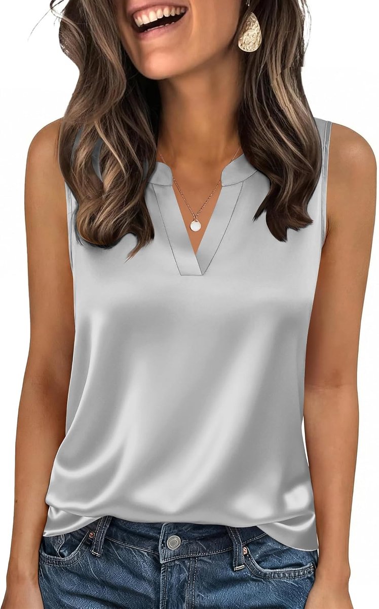 Dames satijnen tanktop elegante V-hals zijden top zomer mouwloze tanktops basic cami camisole casual satijnen blouse S-XXL