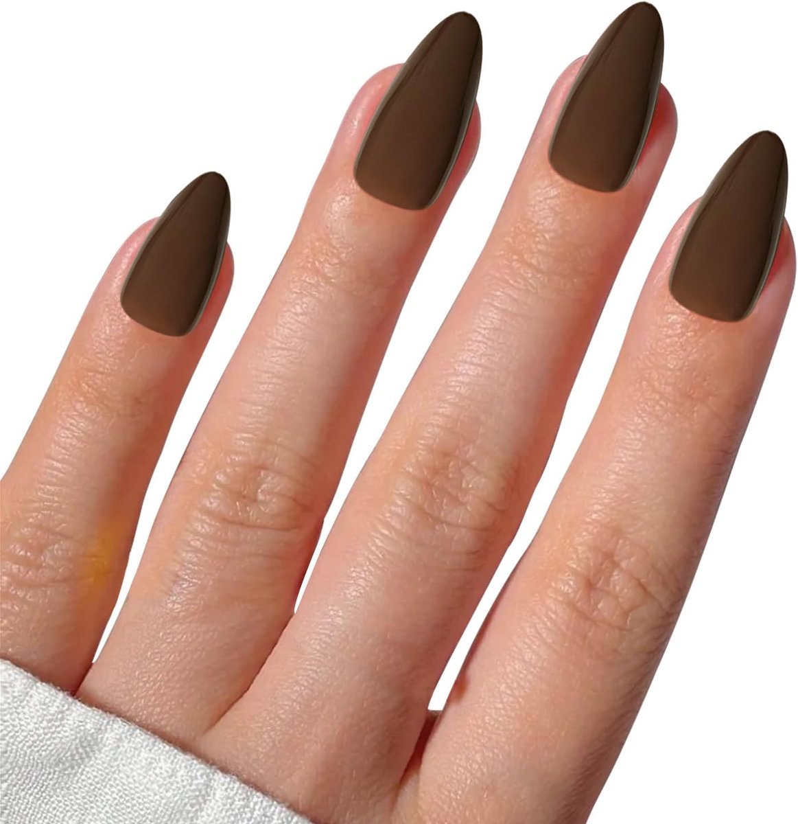 amandel press-on nagels, damesnagels, bruin, nageldecoratie, doe-het-zelf middellange en lange amandel kunstnagels, dames nageldecoratie meisjes