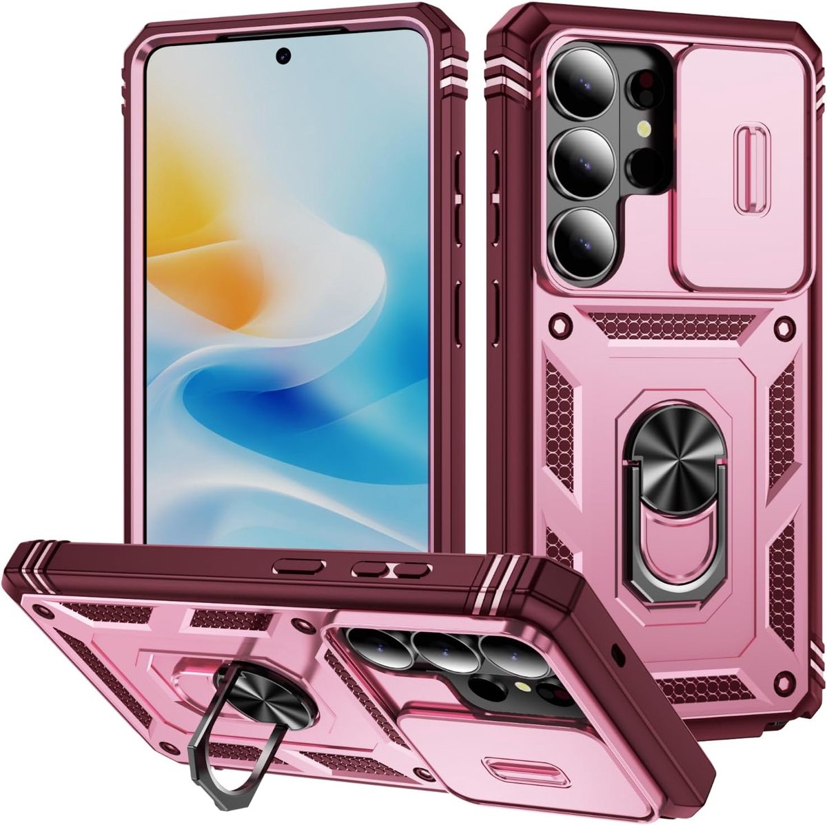 Telefoonhoesje compatibel met de Samsung Galaxy S26 Ultra, 360° metalen gedraaide ringhouder, magnetische standaard, camerabescherming, militair - zwaar belastbaar, voor S26 Ultra 6,9 inch