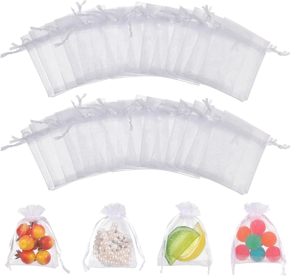 Organza geschenkzakjes, 100 stuks, 7 x 9 cm, geschenkzakjes met trekkoord, organzazakjes, lavendelzakjes voor verjaardagsfeest, schelp, snoep, chocolade, mesh, zakjes