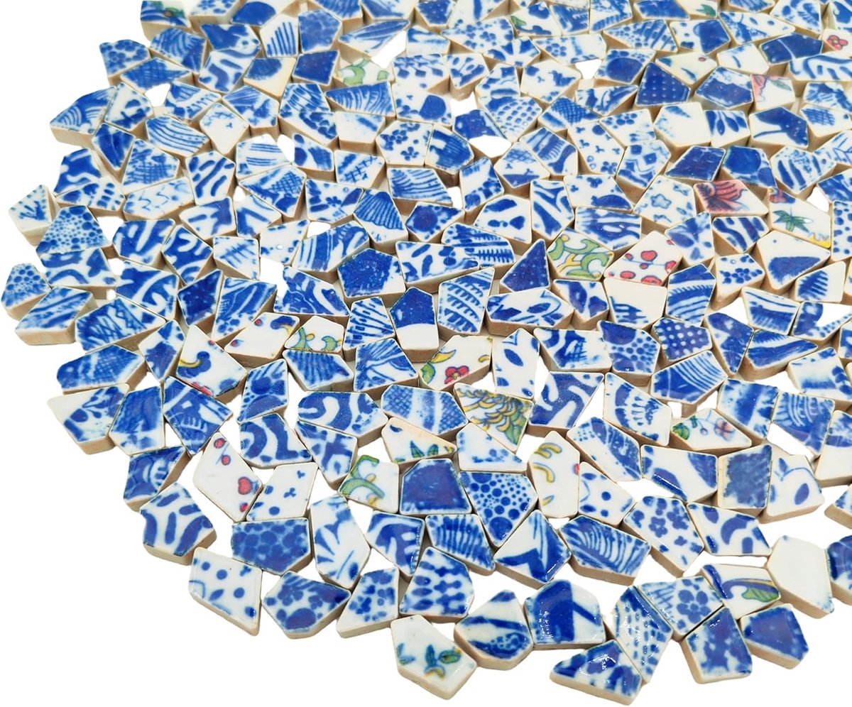 500 g porselein en witte kleine keramische mozaïektegels, 1-2 cm gebroken onregelmatige mozaïektegels voor doe-het-zelf handwerk, vloer, keuken, zwembad, bloempotten thuis en buiten deco (porseleinen