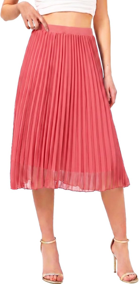 Dames zomer chiffon rok A-lijn plissé rok midi-lengte plooirok met elastische taille lichte vloeiende midi-rok voor vrije tijd, strand & party