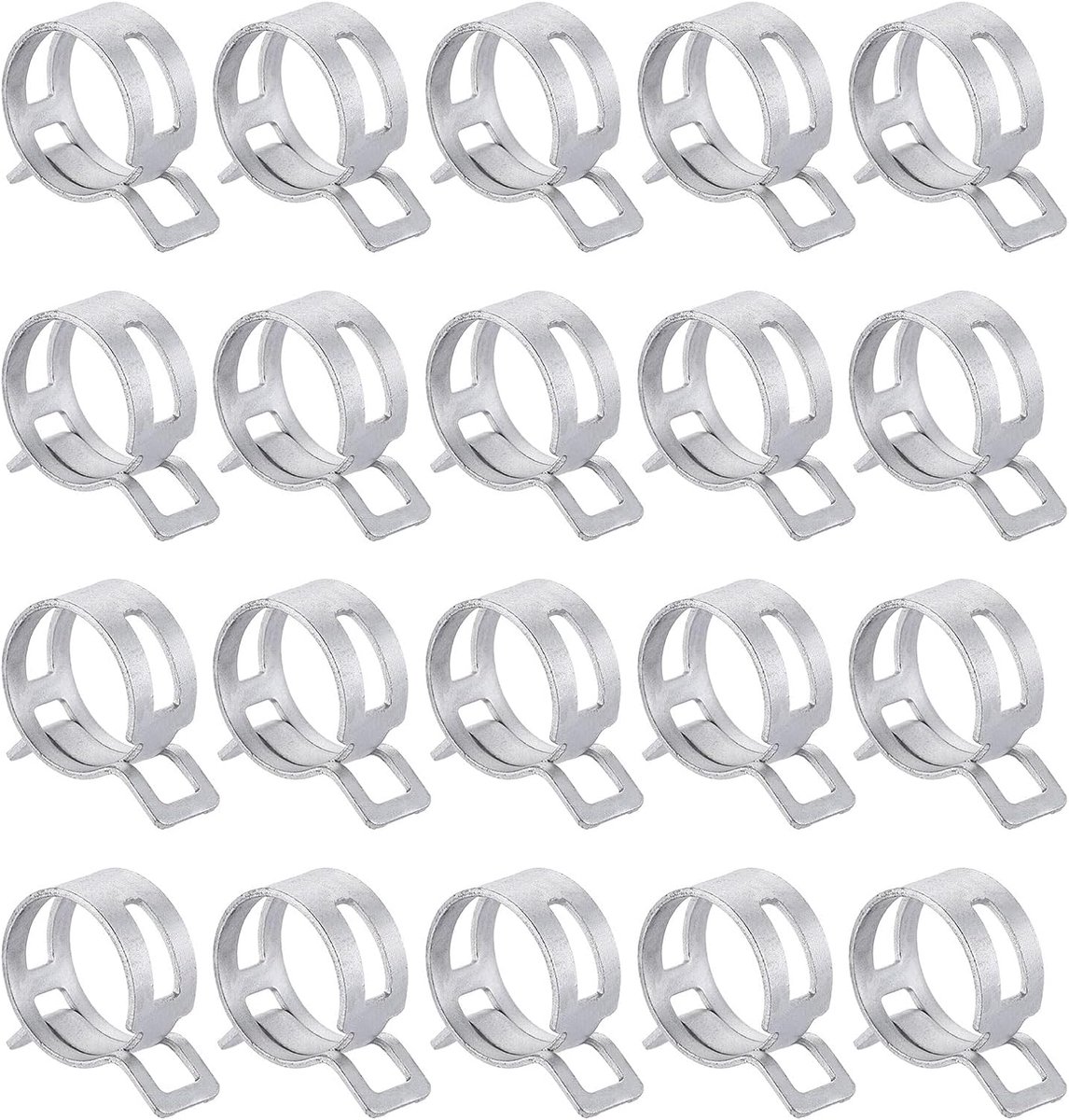 20 stuks veerklemmen, type band, 23 mm, brandstof, clip met veer, voor slang, lege drukbevestiging, zilverkleurig