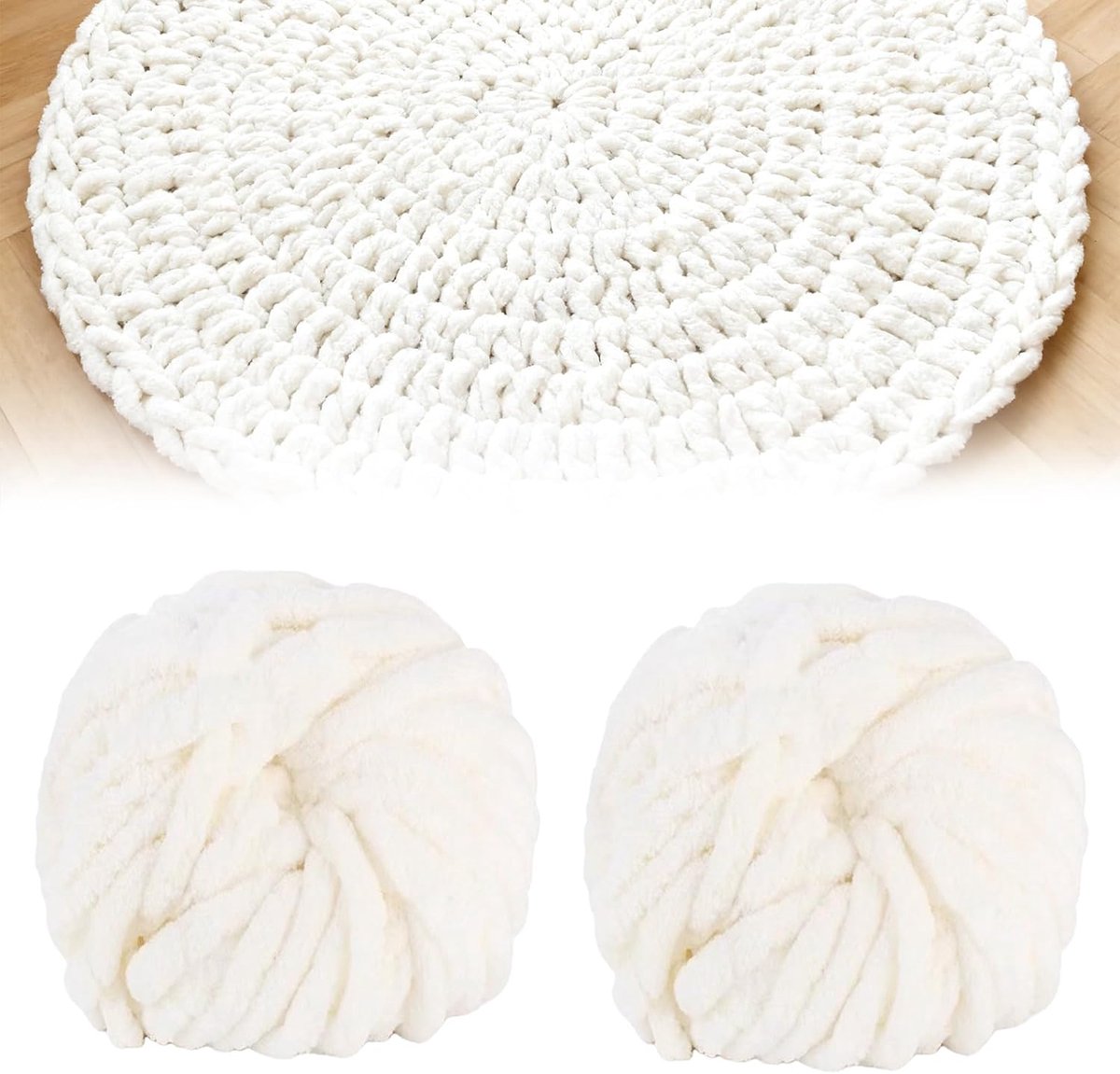 2 rollen, 250 g, dikke wolgaren: 20 x 18 x 6 cm, hoogwaardig Chunky garen, zacht breigaren, XXL zacht wolgaren, super zacht chenille voor dekens en woondecoratie (sneeuwwit)