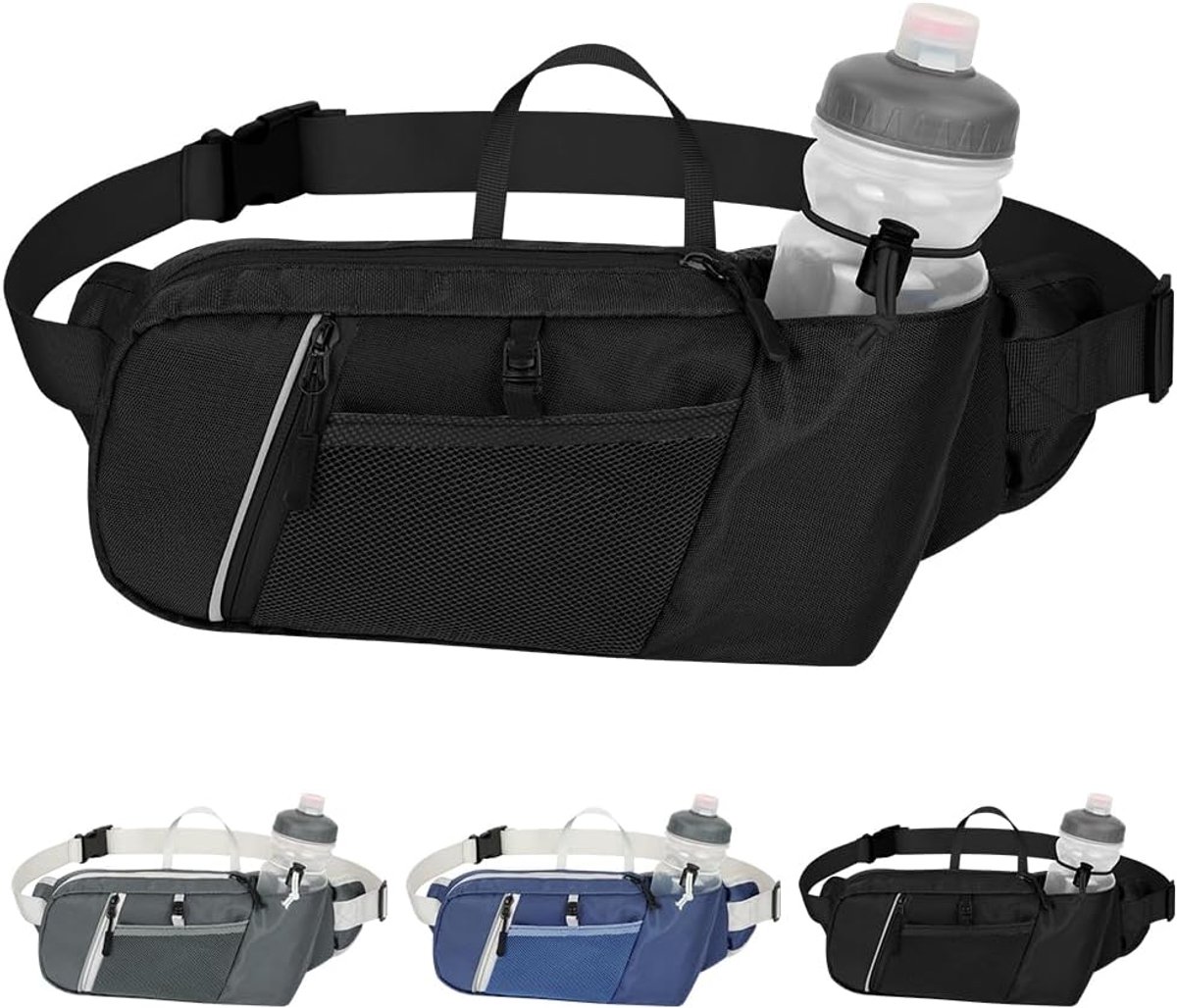 Heuptassen, hardloopriem met waterflessen hydratatie, lichtgewicht loopriem, verstelbare sportheuptas, tas, telefoon, voor wandelen, kamperen, klimmen, reizen, fietsen en hondenuitlaten