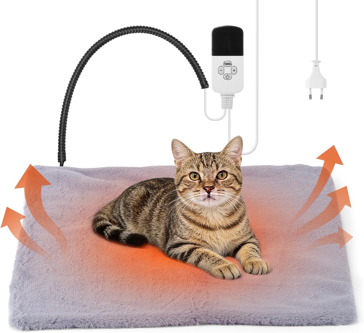 Verwarmingskussen voor huisdieren, 45 x 45 cm, anti-bijten kattenverwarmingskussen, warmtemat hond, timing en temperatuur instelbaar, veilige elektrische deken voor huisdieren