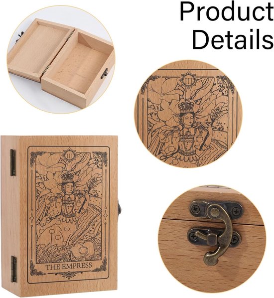 Tarot opbergdoos "Die Kaiserin" van beukenhout voor tarotkaarten juwelendoos met gravure tarotkaartenbox voor kristalhouder opslag Heilige Hekserij Gereedschap 13 x 8 cm — afbeelding 3