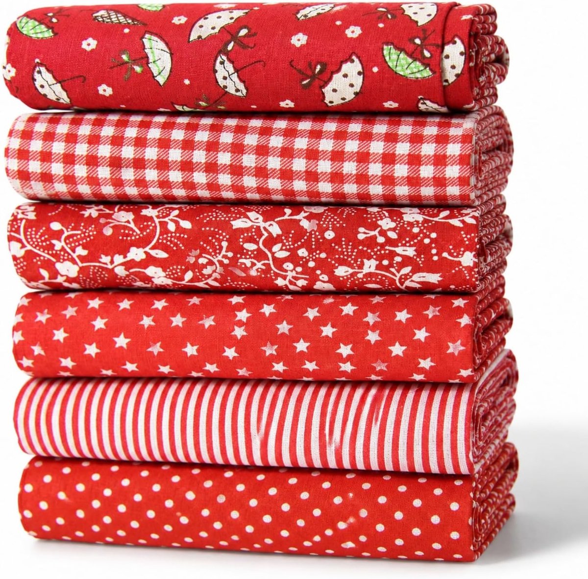 Stof, 50 x 50 cm, stof per meter, van 100% katoen, patchwork stoffenpakket, stofresten voor naaien, knutselen en quilten, verschillende designs, doe-het-zelf stoffen (6 stuks