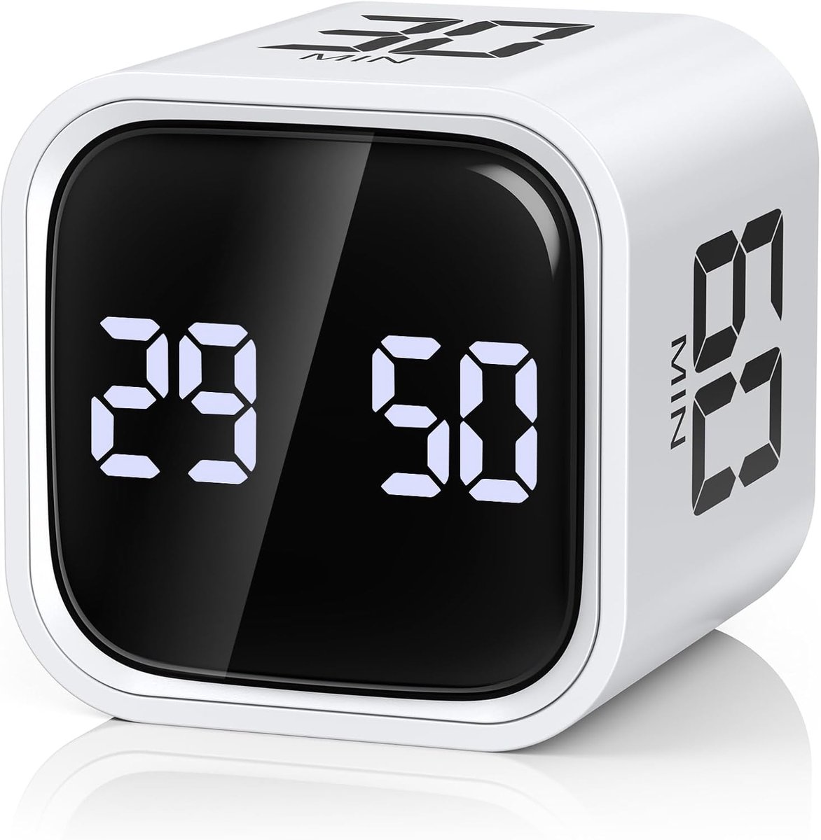 Pomodoro Digitale kubustimer met zwaartekrachtsensor, oplaadbaar, led-display, volumealarm voor keuken, werk, studie, sport, wit