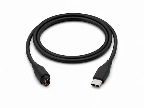 Zwarte USB-C oplaadkabel van 0,5 meter met een ronde connector aan het andere uiteinde.