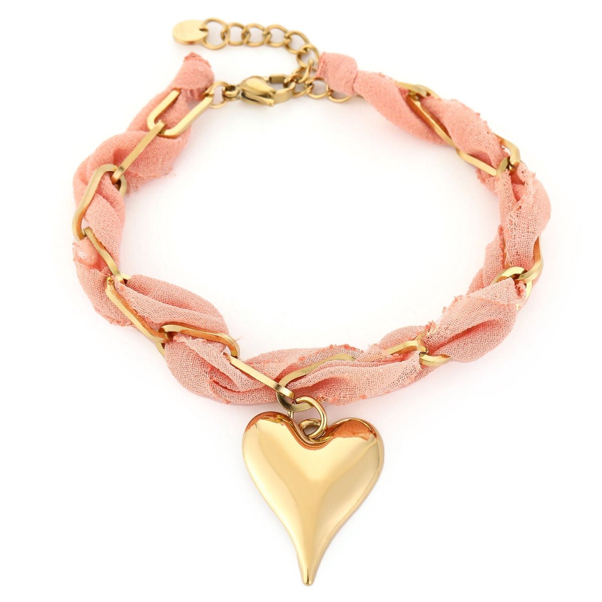 Michelle Bijou Armband Stof Hart goud roze