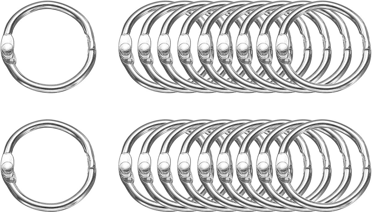20 ringringen, 2,2 cm, kleurrijke metalen boekringen voor indexkaarten, sleutelhanger, notitieboek, voor thuis en op kantoor, zilverkleurig