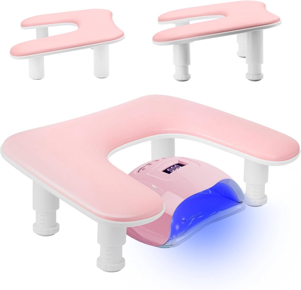 armsteun, handsteun, nagelstudio met hoogteverstelling, antislip handkussen van PU-leer voor manicure en nageldesign (roze)