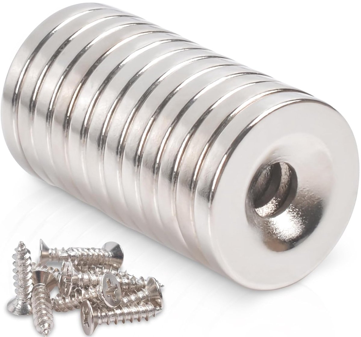 Magneten, sterk 18 x 3-5 mm, verzonken boring, kleine ronde magneten, voor koelkast, prikbord, magneetbord, keuken, kantoor, 12 stuks