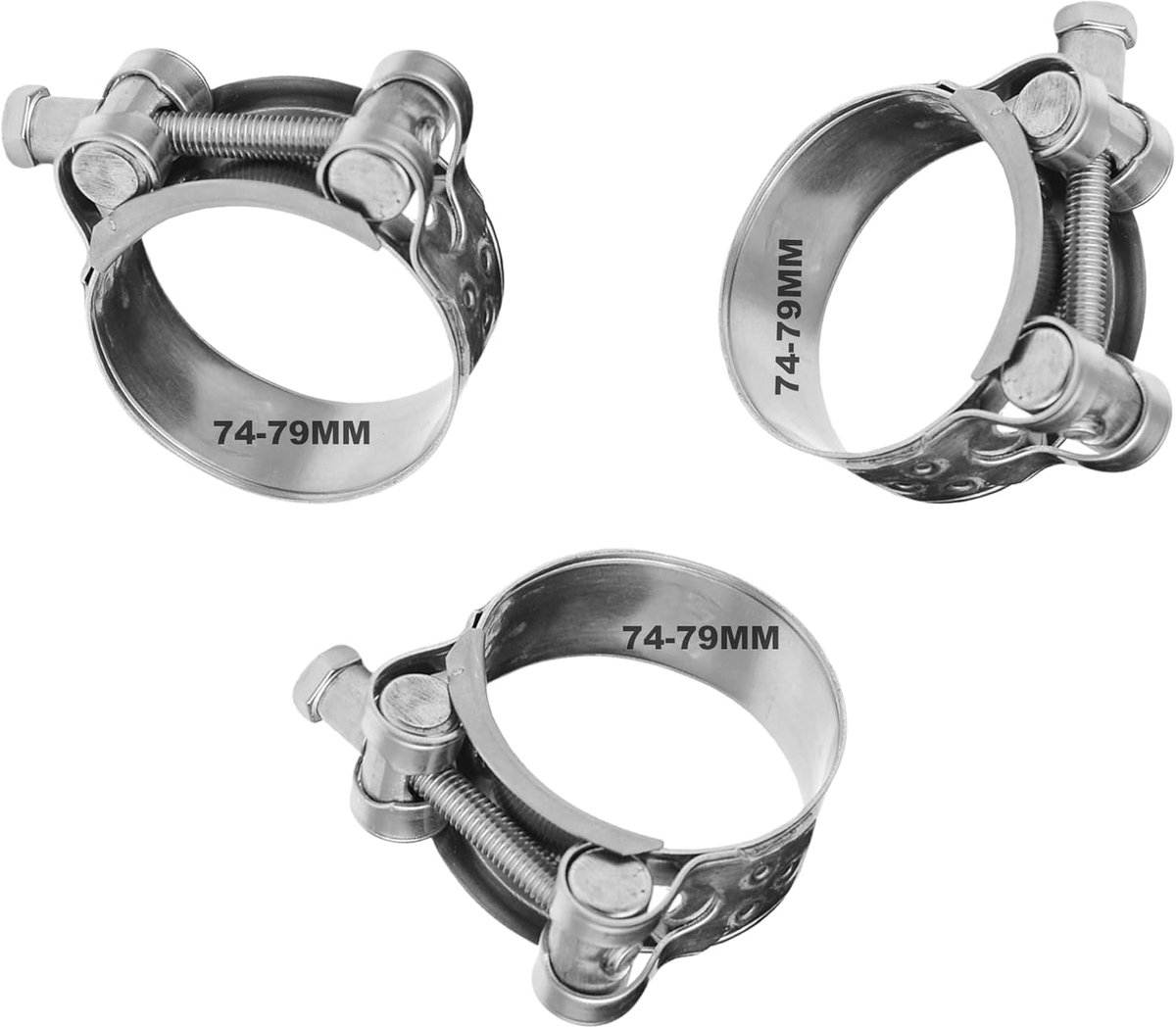 3 Stuks T-Bout Slangklemmen 74-79 mm | Duurzame Uitlaatklemmen, Slangklemmen En Boutenklem. Veilige Verbinding Voor Verschillende Toepassingen.