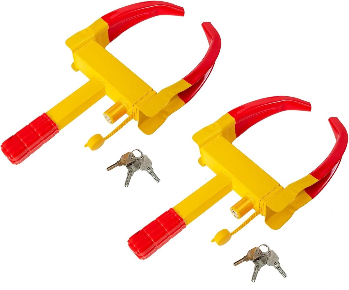 2 stuks diefstalbeveiliging voor auto, wielklem met veiligheidsslot en 6 sleutels, universeel verstelbaar voor aanhangers, bestelwagens en caravans