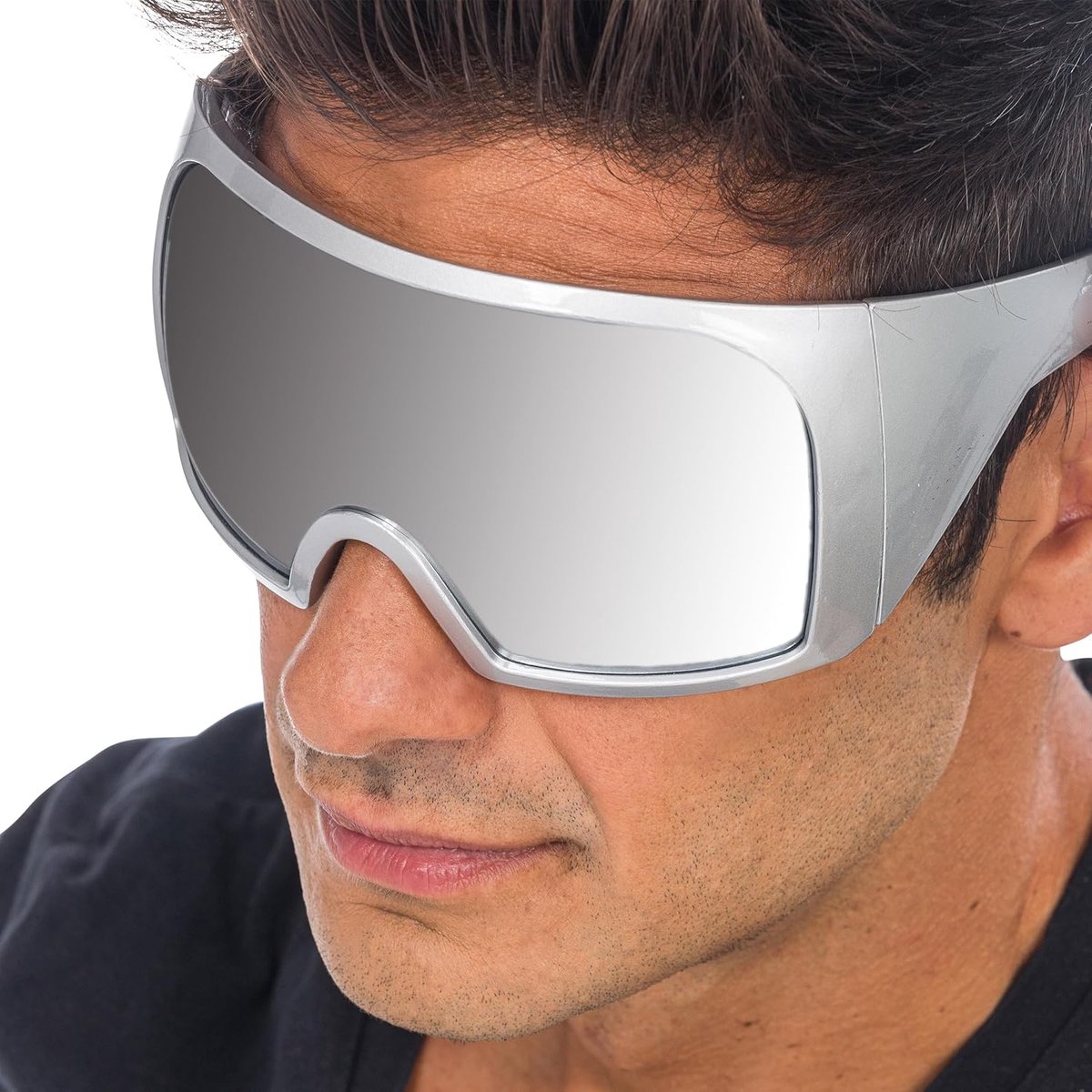- Futuristische zonnebril, getinte glazen, feestbril | Flat-top-ontwerp met doorlopende glazen voorkant, accessoire voor festivals en feesten, spiegelende look