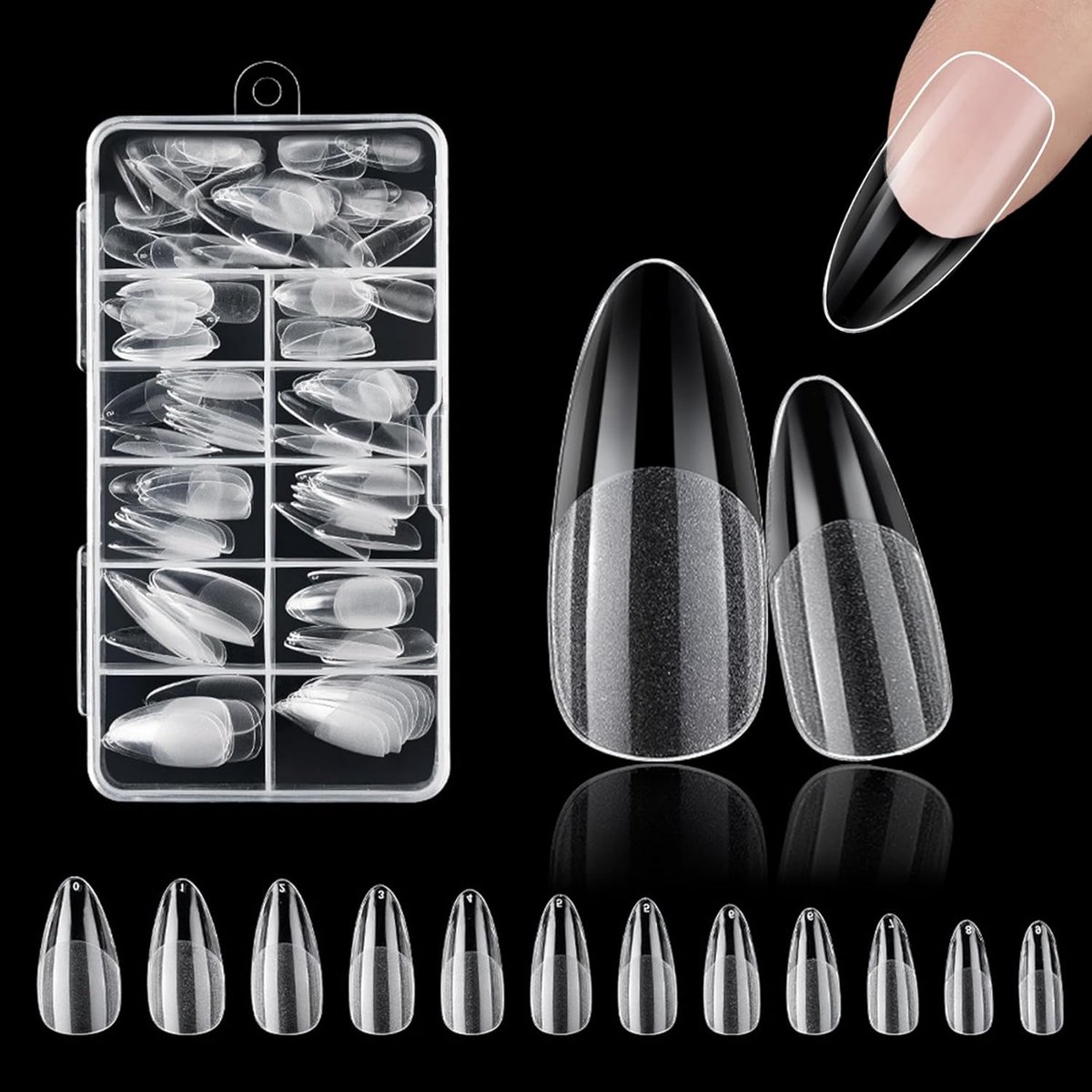 nageltips, 240 stuks valse nagels, acryl kunstnageltips, volledige dekking, nageltips, transparant, voor nagelstudio's, beginners, doe-het-zelf, 12 maten, waterdruppels