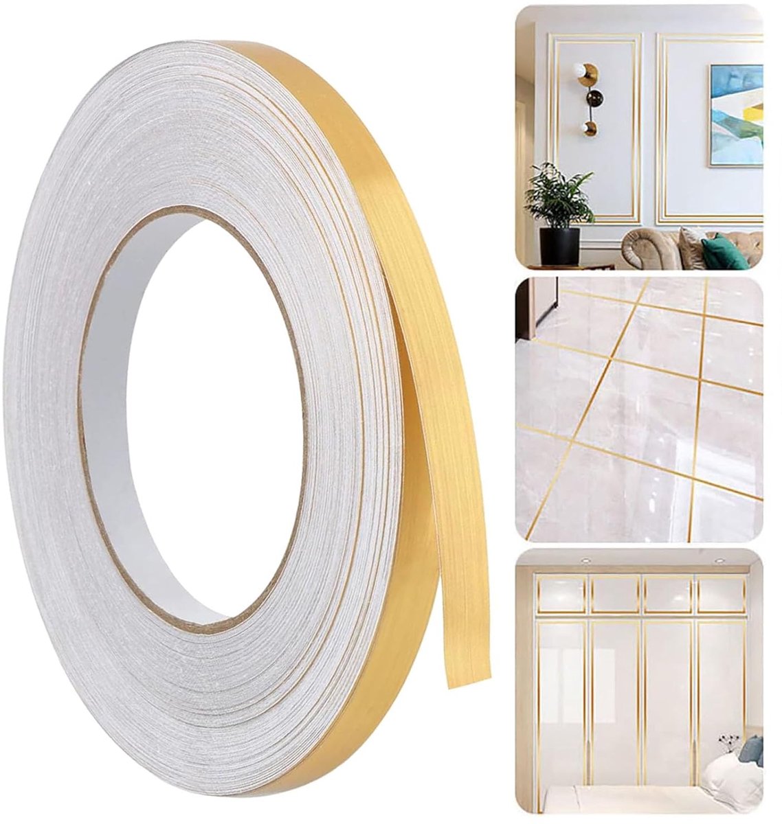 zelfklevend, 50 m x 1,0 cm, keramische tegels, sierlijst, zelfklevende vloerband, afdichtingstape, afdichtingsbanden voor muur, spiegel, meubeldecoratie, goud