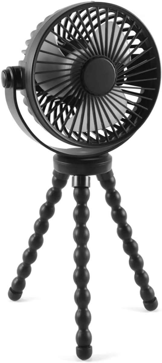 USB-ventilator, stil, handventilator, mini met 4 snelheden, tafel met flexibel statief voor kinderwagen, autostoel, camping (2000 mAh)