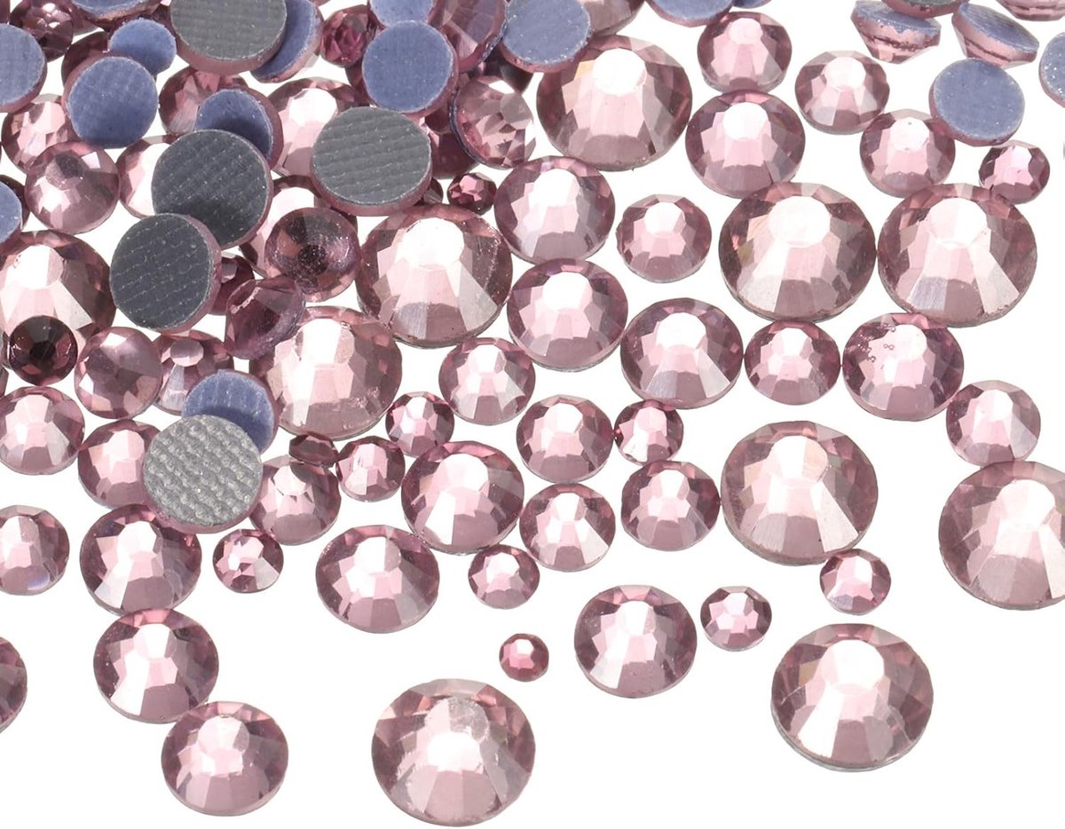 Strassteentjes, 1450 stuks, platte achterkant, kristalglazen stenen met helder zak, nagelkunstset voor knutselen, kleding, doe-het-zelfdecoratie, 5 maten (SS6-SS30 set, lichtpaars)