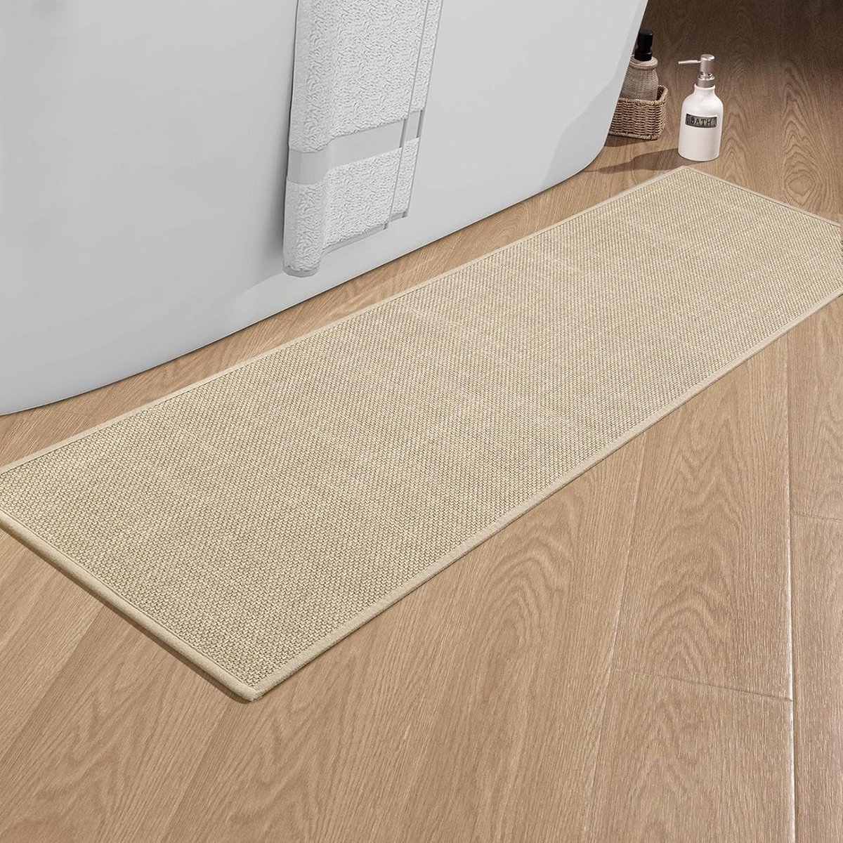 chakme Badmat antislip 43 x 150 cm met antislip rubberen achterkant wasbaar Badmat Douchemat Beige